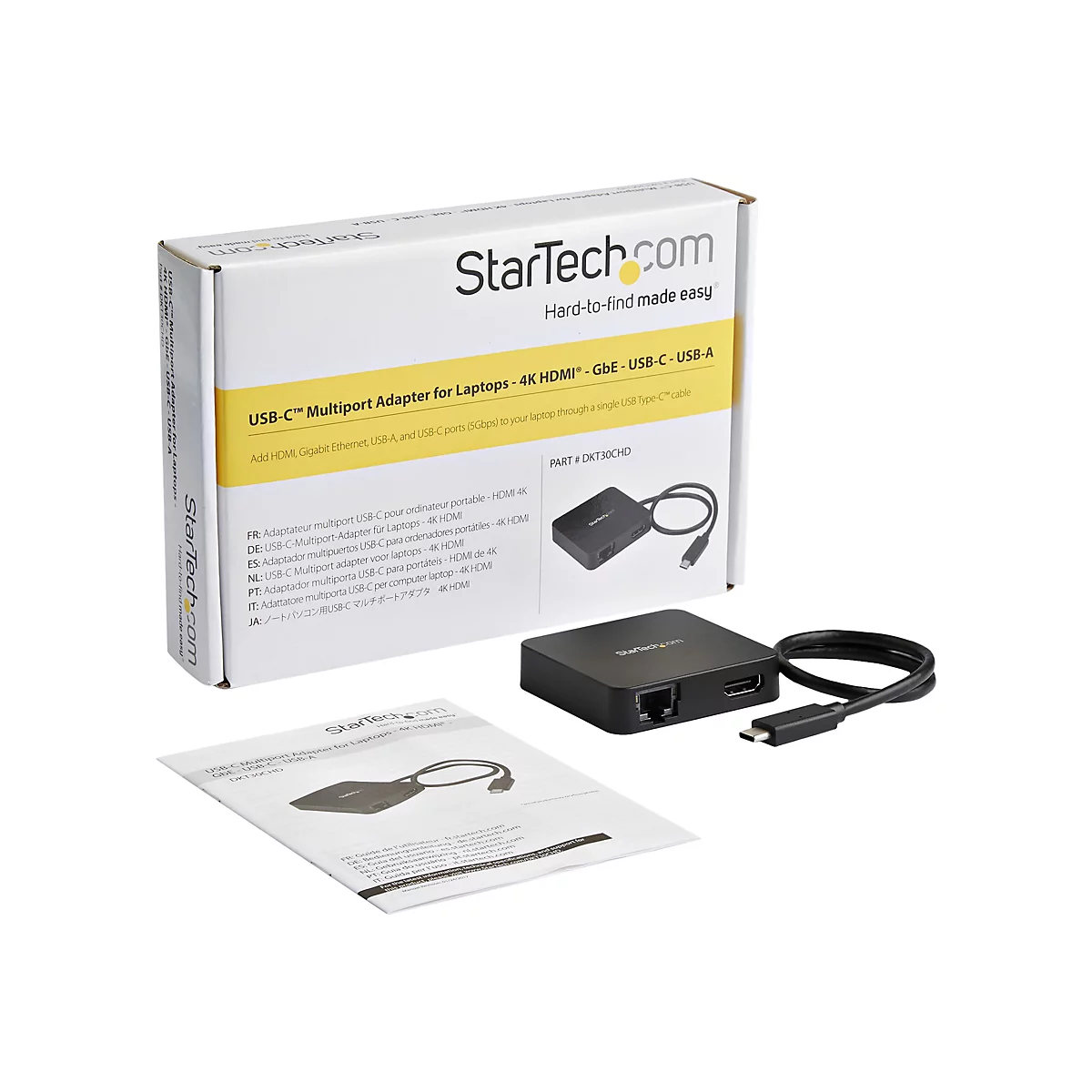 StarTech.com USB-C Multiport Adapter - Tragbares USB-C 4k HDMI Minidock - Gigabit Ethernet, USB 3.0 Hub (1x USB-A, 1x USB-C) - USB Typ-C Multiport Adapter - Thunderbolt 3 kompatibel (DKT30CHD) - Dockingstation - USB-C / Thunderbolt 3 - HDMI - GigE...