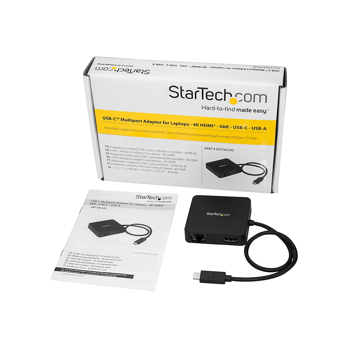 StarTech.com USB-C Multiport Adapter - Tragbares USB-C 4k HDMI Minidock - Gigabit Ethernet, USB 3.0 Hub (1x USB-A, 1x USB-C) - USB Typ-C Multiport Adapter - Thunderbolt 3 kompatibel (DKT30CHD) - Dockingstation - USB-C / Thunderbolt 3 - HDMI - GigE...