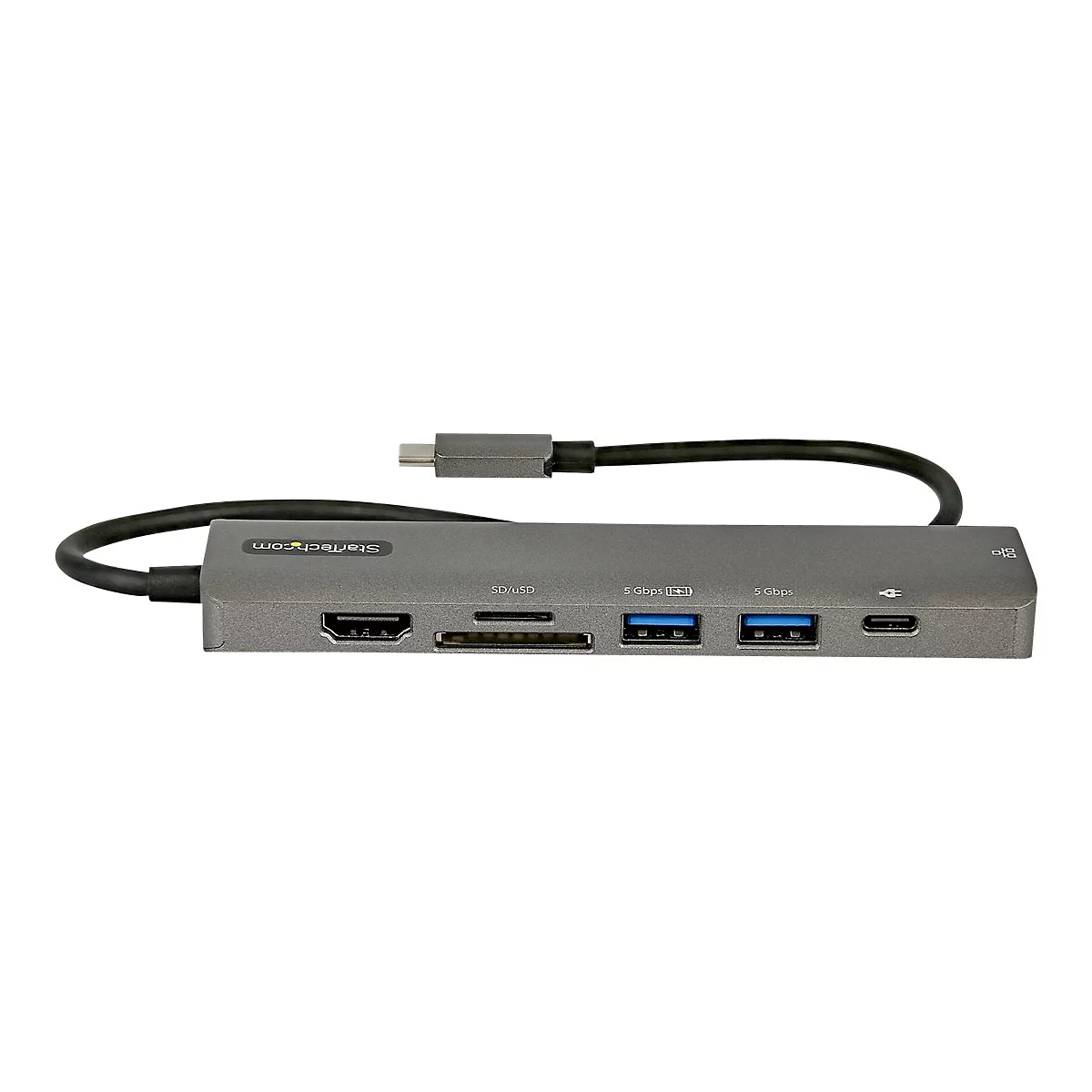 StarTech.com USB-C Multiport Adapter - USB-C auf 4K 60Hz HDMI 2.0, 100W Power Delivery Pass-through, SD/MicroSD, 2 Port USB 3.0 Hub, GbE - USB-C Mini Dock - 30cm langes Kabel (DKT30CHSDPD1) - Dockingstation - USB-C / Thunderbolt 3