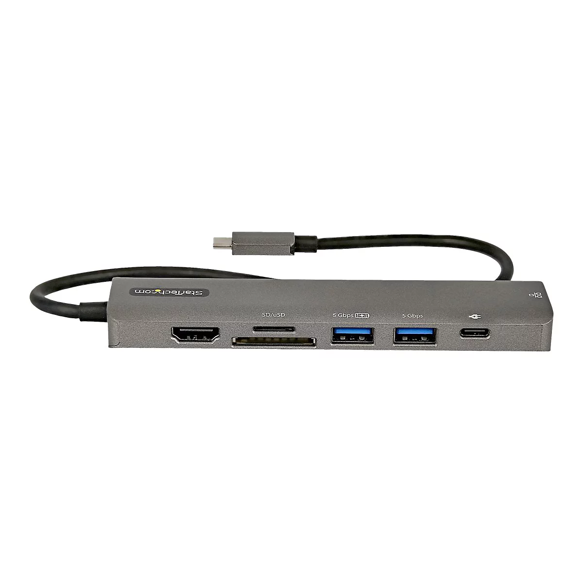 StarTech.com USB-C Multiport Adapter - USB-C auf 4K 60Hz HDMI 2.0, 100W Power Delivery Pass-through, SD/MicroSD, 2 Port USB 3.0 Hub, GbE - USB-C Mini Dock - 30cm langes Kabel (DKT30CHSDPD1) - Dockingstation - USB-C / Thunderbolt 3