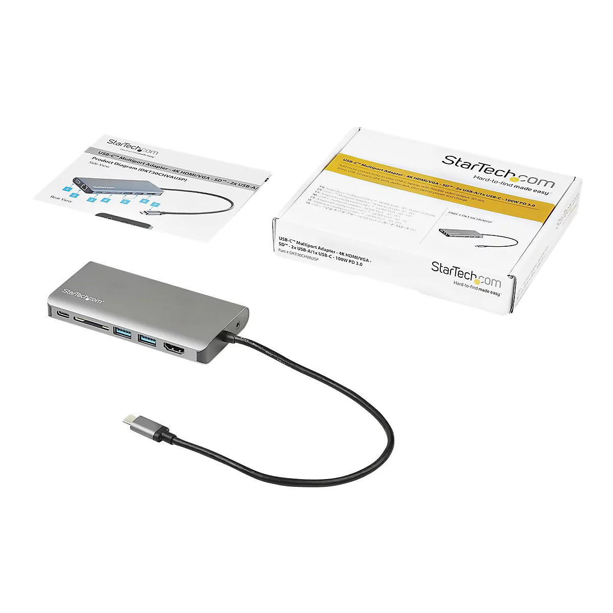 StarTech.com USB C Multiport Adapter, USB-C Mini Travel Dock with 4K HDMI or 1080p VGA, 3x USB 3.0 Hub, SD, GbE, Audio, 100W PD Pass-Through, Portable Docking Station for Laptop/Tablet - USB 3.0 Mini Dock - Dockingstation - USB-C - VGA, HDMI - 1GbE