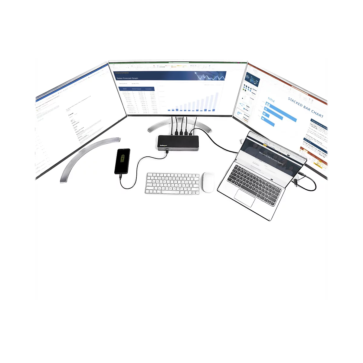 StarTech.com USB-C USB-A Dock - Hybrid Universal Triple Monitor Laptop Docking Station DP & HDMI 4K 60 Hz - 85W PD, GbE - Dockingstation - USB-C - 3 x HDMI, 3 x DP - GigE