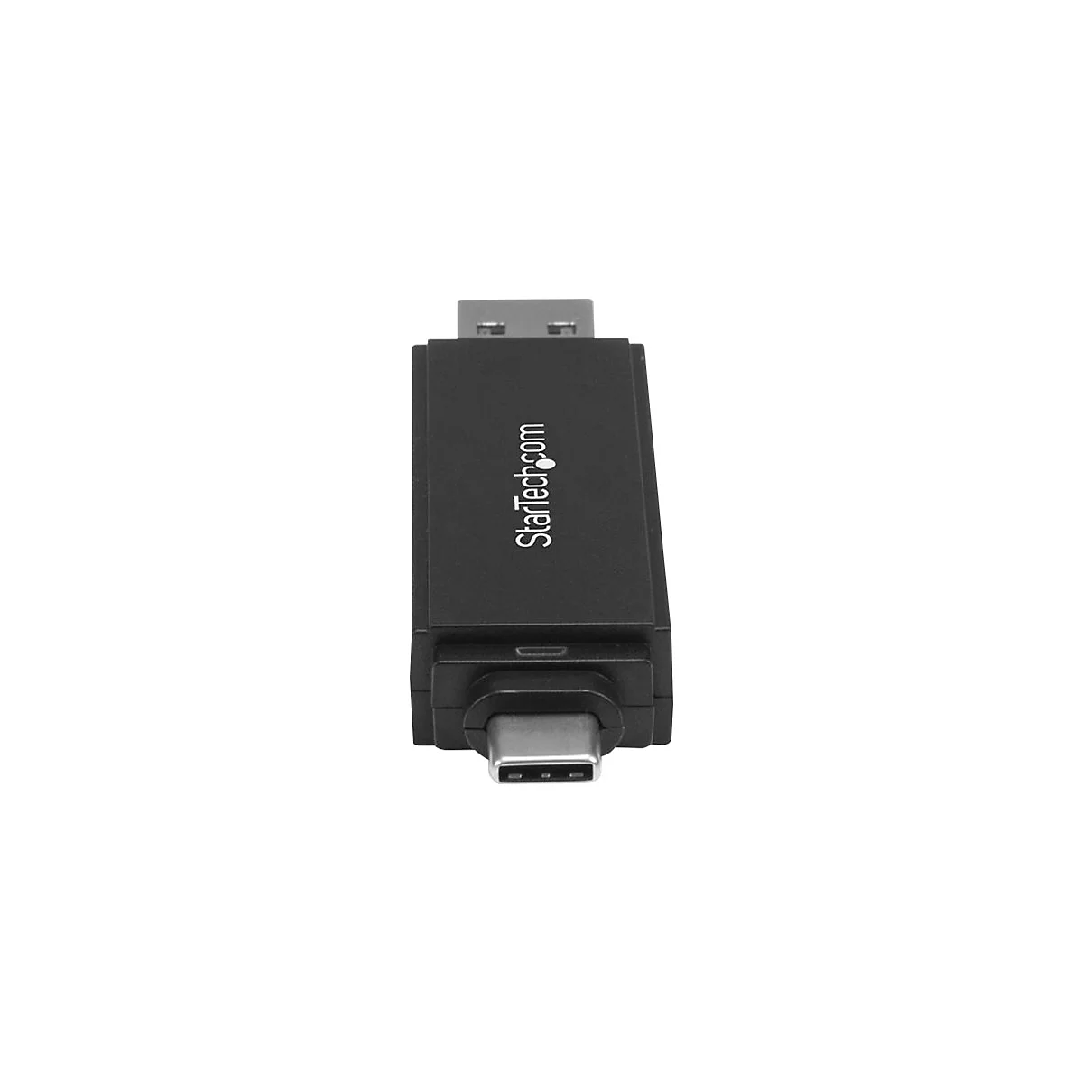 Schwarzer USB-Adapter mit StarTech.com-Logo, USB-A-Stecker oben, USB-C-Stecker unten.