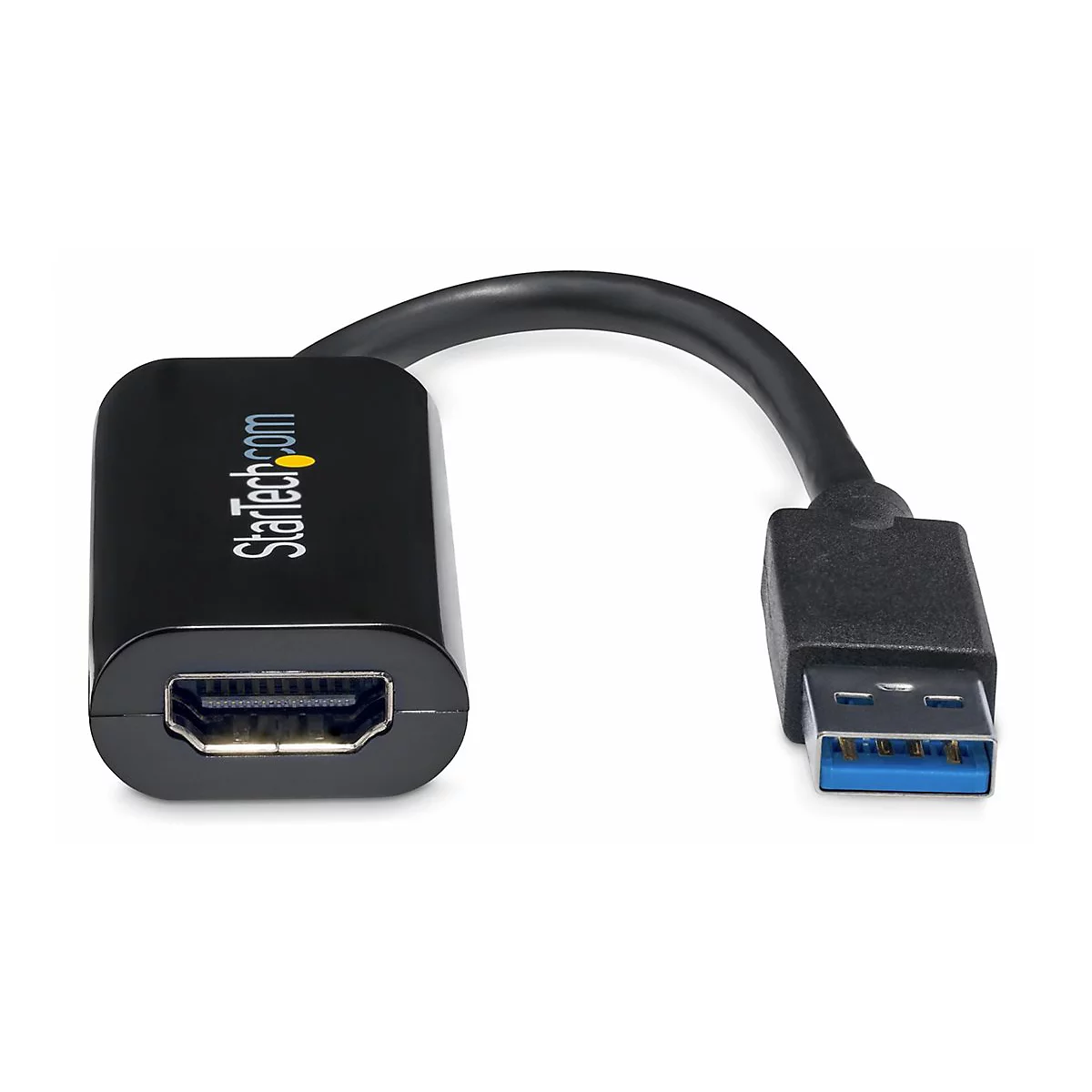 Schwarzer HDMI-auf-USB-Adapter mit USB-A-Stecker. Auf dem Gehäuse steht StarTech.com.