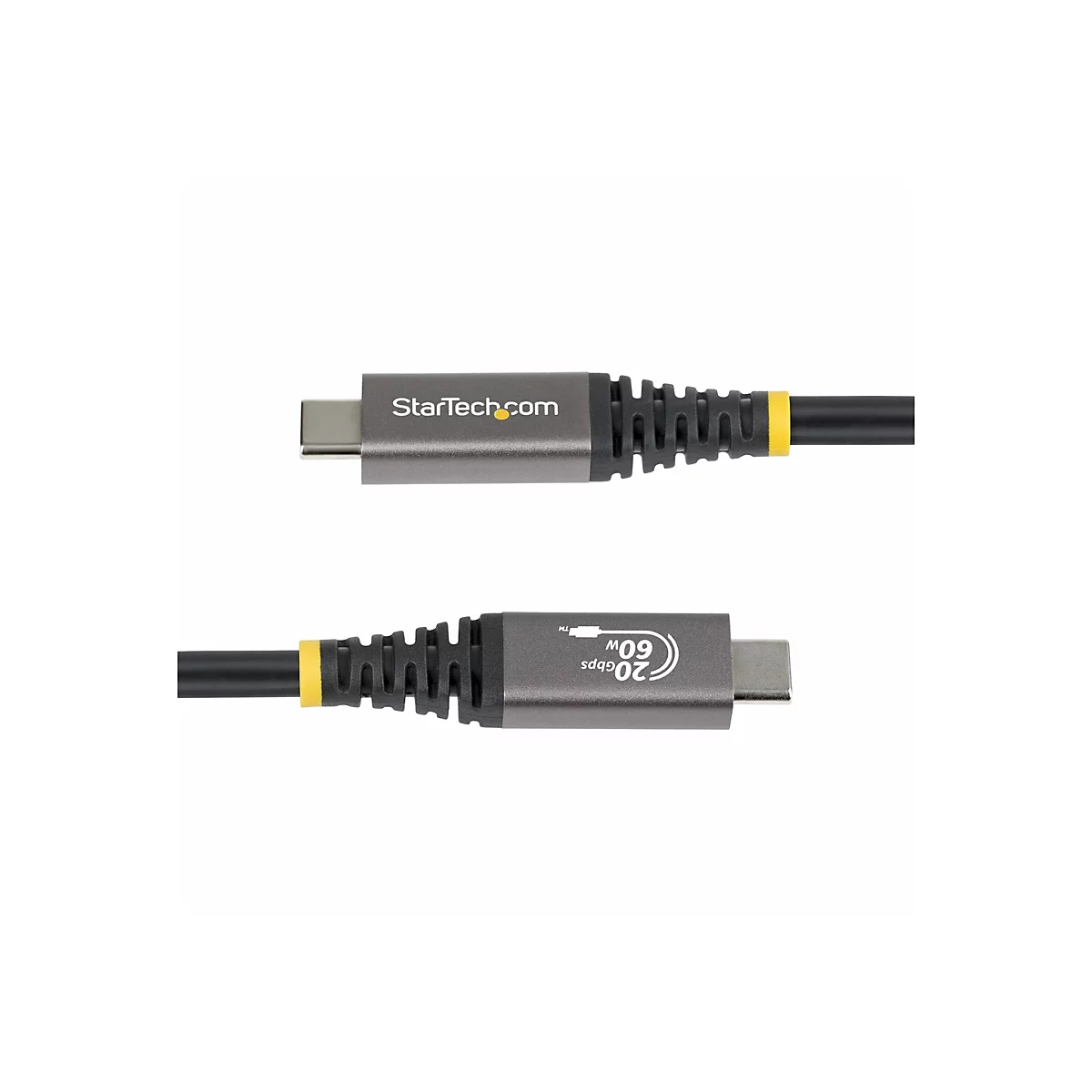 Deux câbles USB-C sur fond blanc, avec le logo StarTech.com et les spécifications.