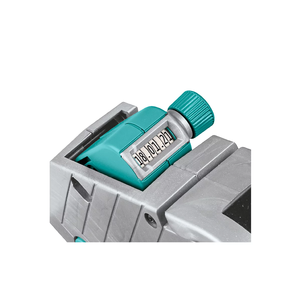 Detailaufnahme eines Zählers mit den Ziffern 18.01.21. Der Zähler hat eine grüne Anzeige und einen Drehknopf.