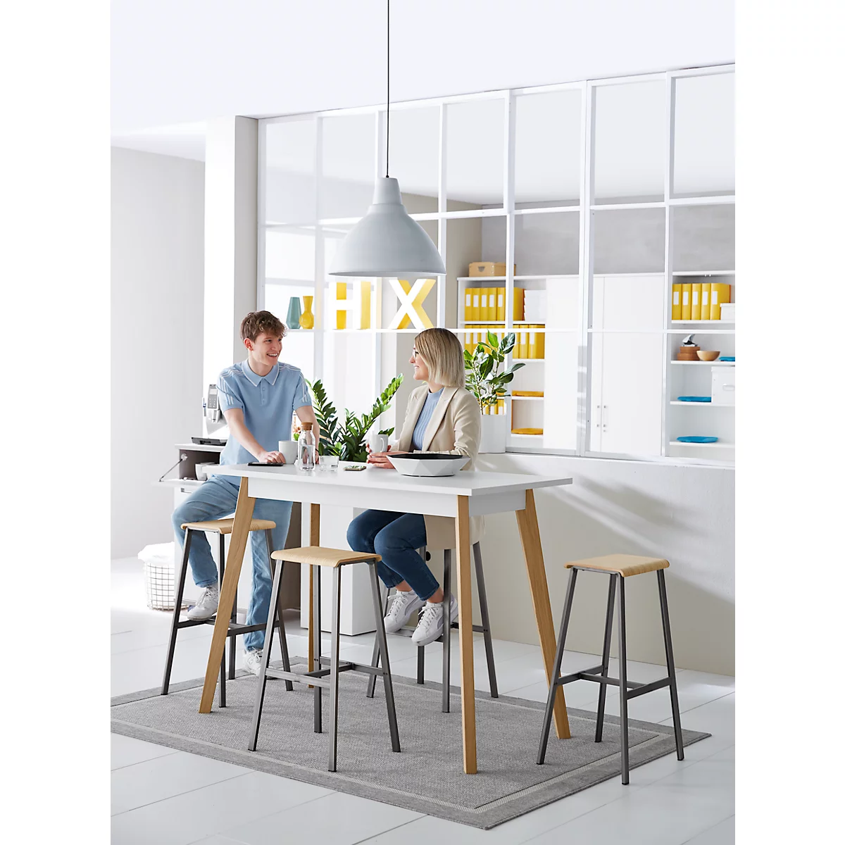 Statafel BALWOO, 4-poten, eikenhouten frame, gecoat spaanplaat, B 1400 x D 700 x H 1050 mm, wit 