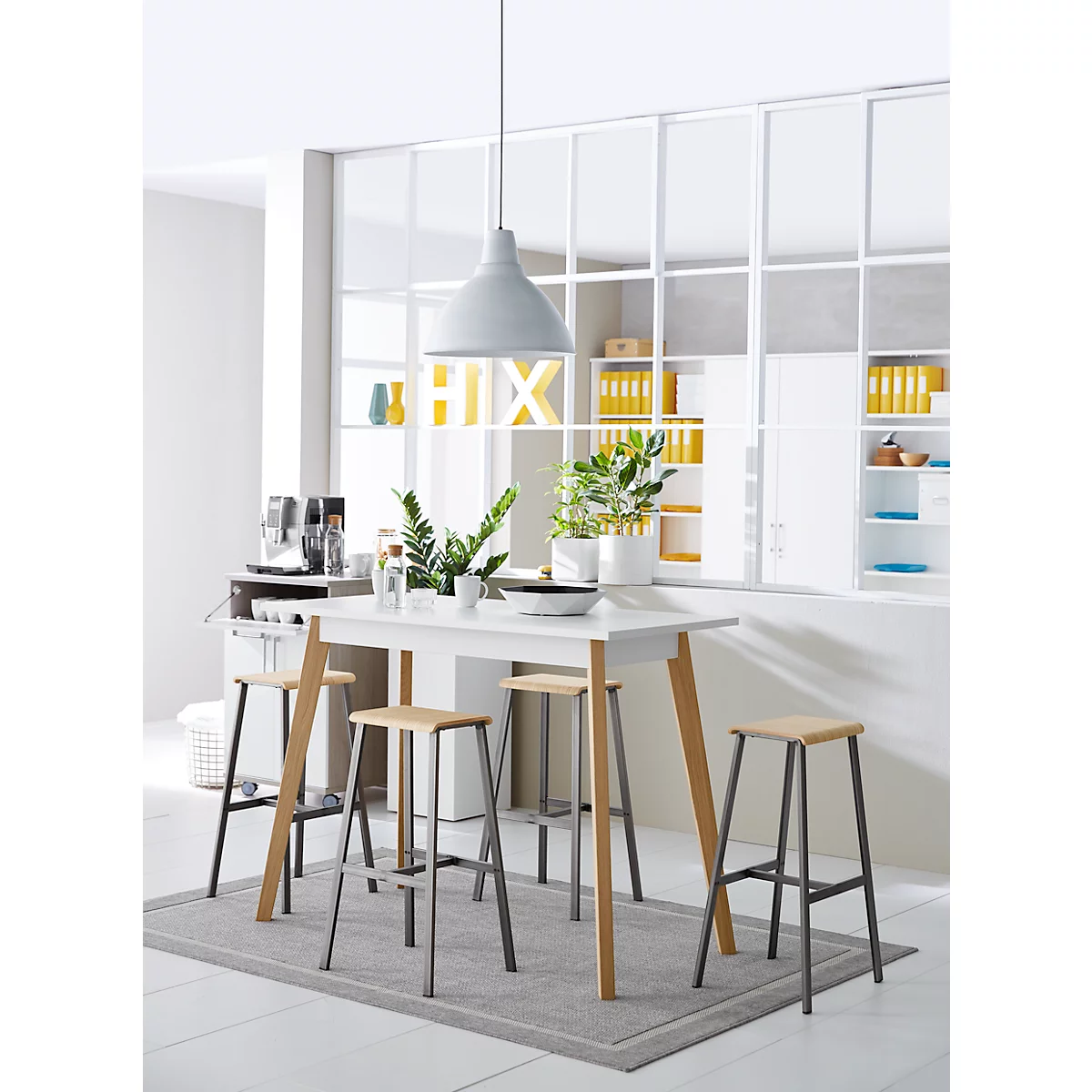 Statafel BALWOO, 4-poten, eikenhouten frame, gecoat spaanplaat, B 1400 x D 700 x H 1050 mm, wit 