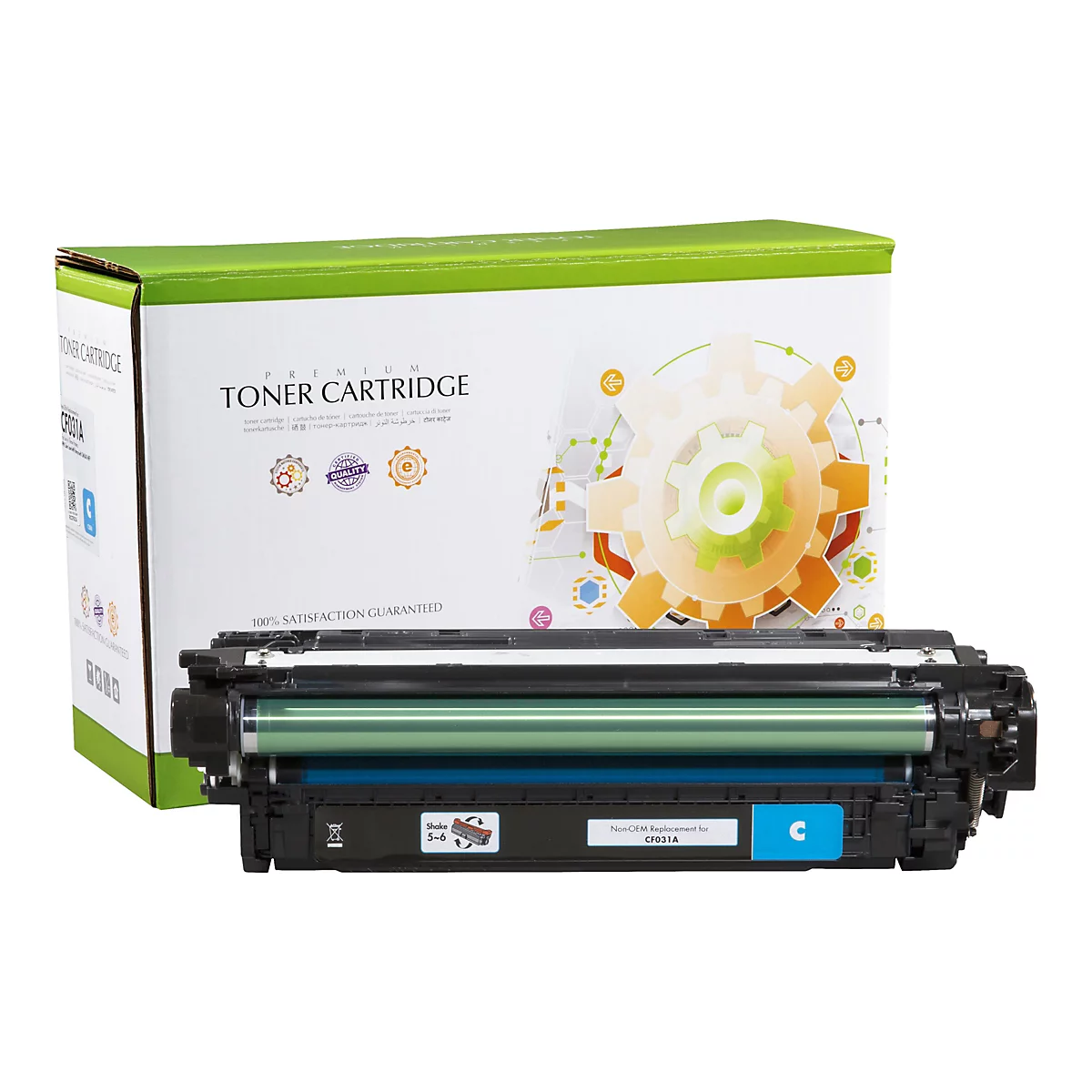 Toner-Kartusche mit weiÃŸem Kasten, Schriftzug 'Toner Cartridge'.