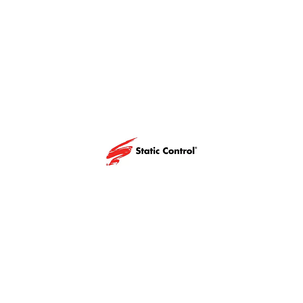 Logo von Static Control. Roter, geschwungener Strich links. Schwarzer Schriftzug Static ControlÂ® rechts.