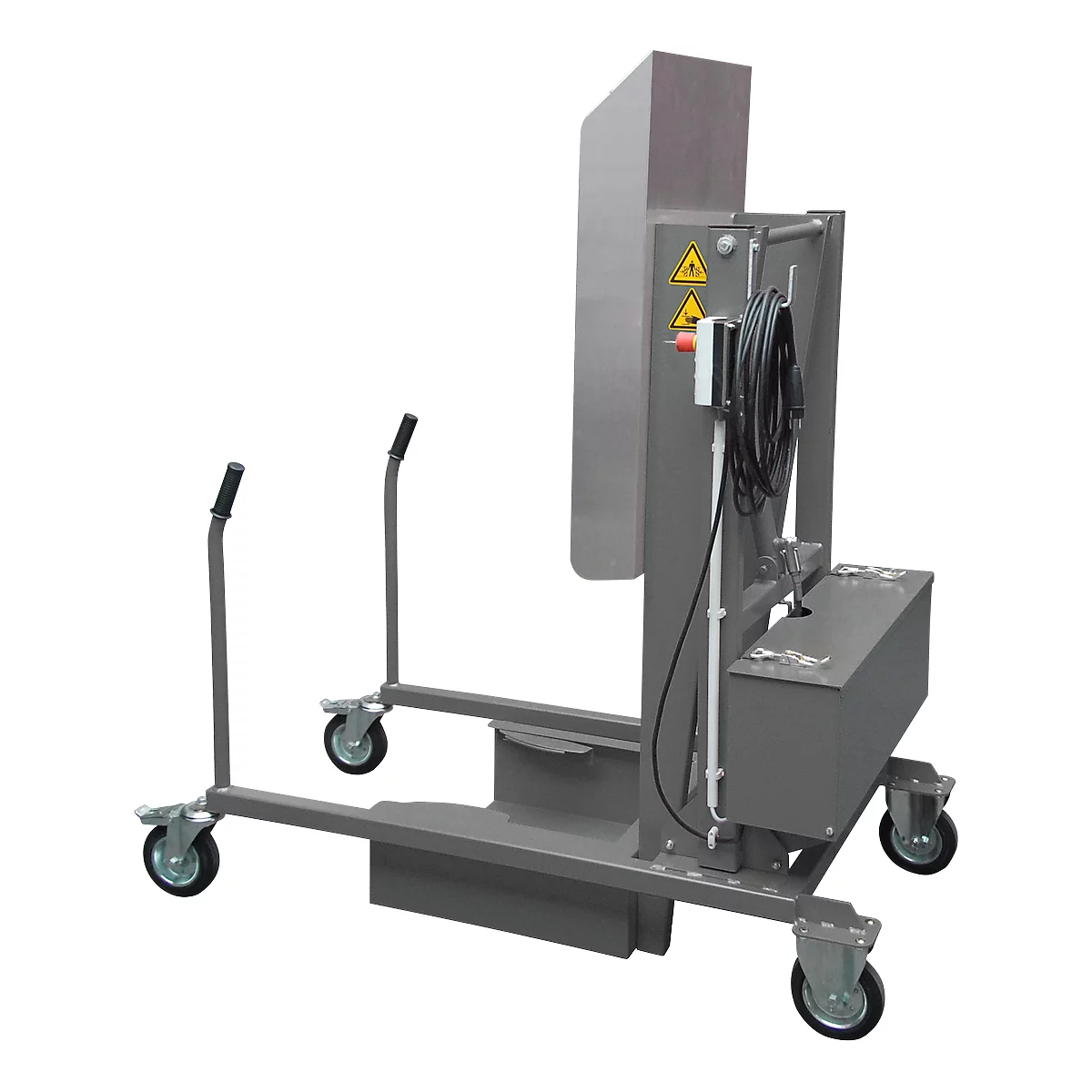 Station à bascule pour cont. mobiles MKS, pour conteneurs de 120 et 240 L, hauteur de vidage 1480 mm, angle de bascule 135°, jusqu'à 110 kg, roulettes, 230 V, RAL 7005