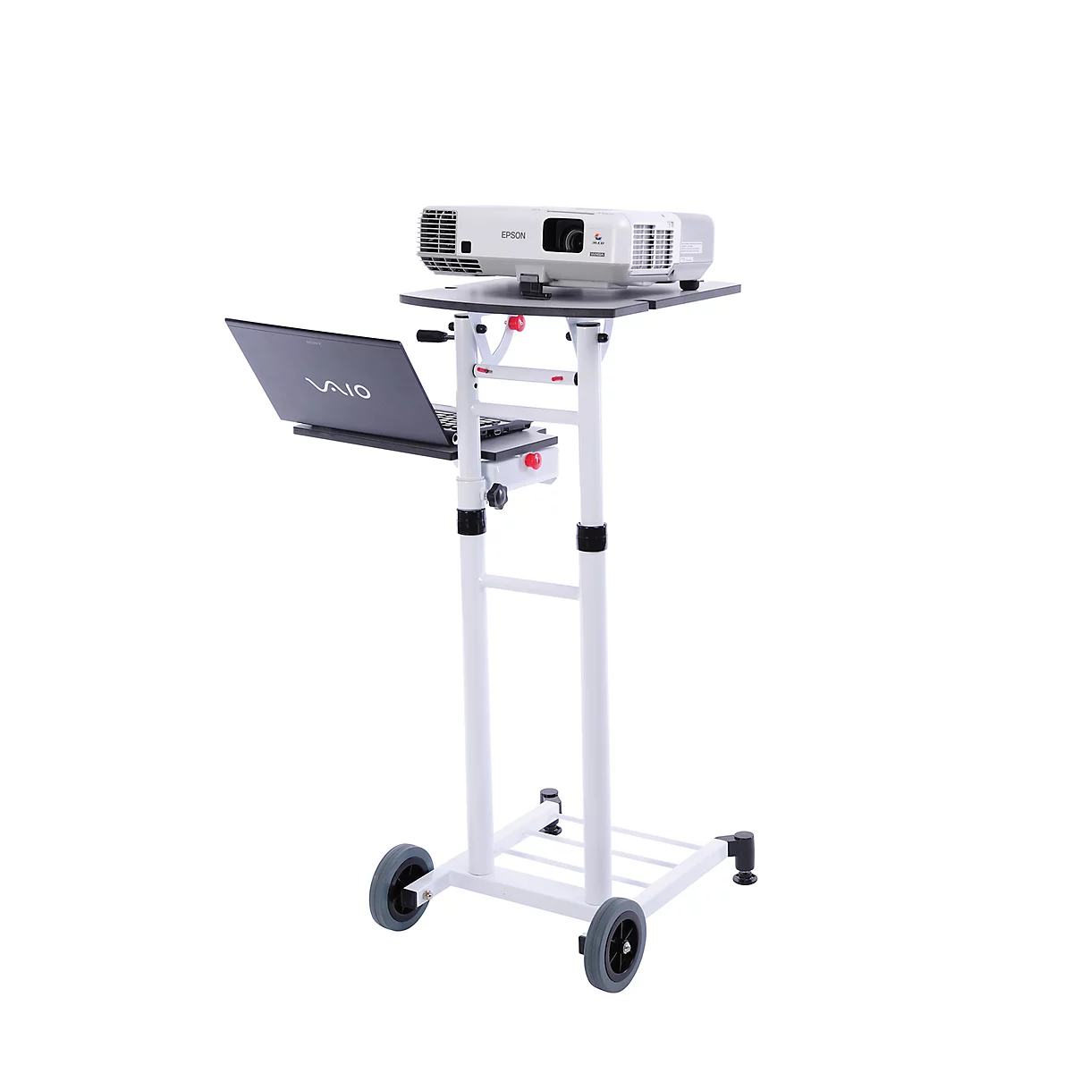 Station de présentation Franken Travel, pour ordinateur portable &amp; vidéoprojecteur, réglable en hauteur, charge maximale 15 kg, acier