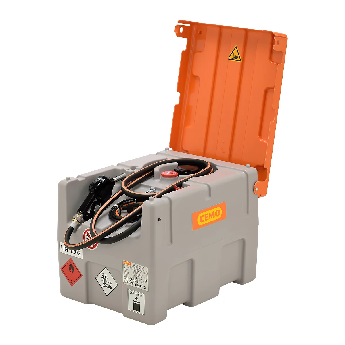 Station de remplissage mobile CEMO pompe électrique CENTRI SP30, 200 l, 12 V, 30 l/min, pistolet automatique, couvercle à charnière, L 80 x P 62 x H 61 mm