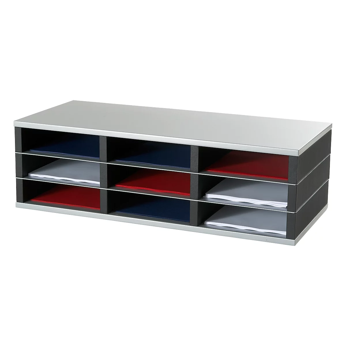 Station de tri PAPERFLOW, format A4, acier/polystyrène, 9 compartiments