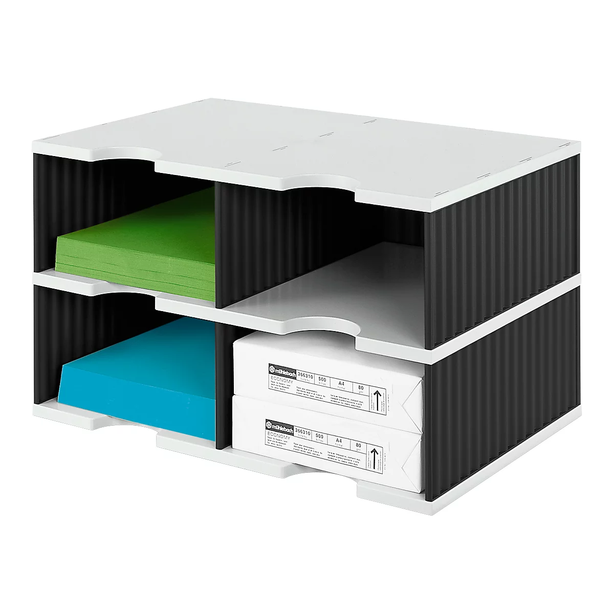 Station de tri styrodoc Jumbo styro®, format C4, 2 étages/2 rangées/4 compartiments, noir