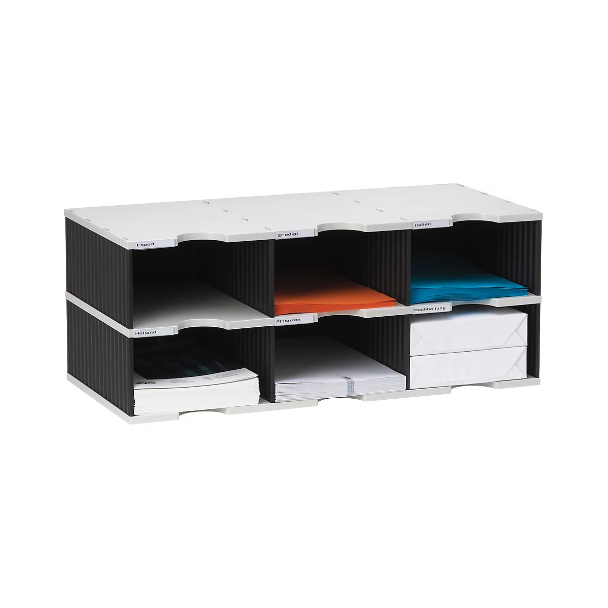 Station de tri styrodoc Jumbo styro®, format C4, 2 étages/3 rangées/6 compartiments, noir