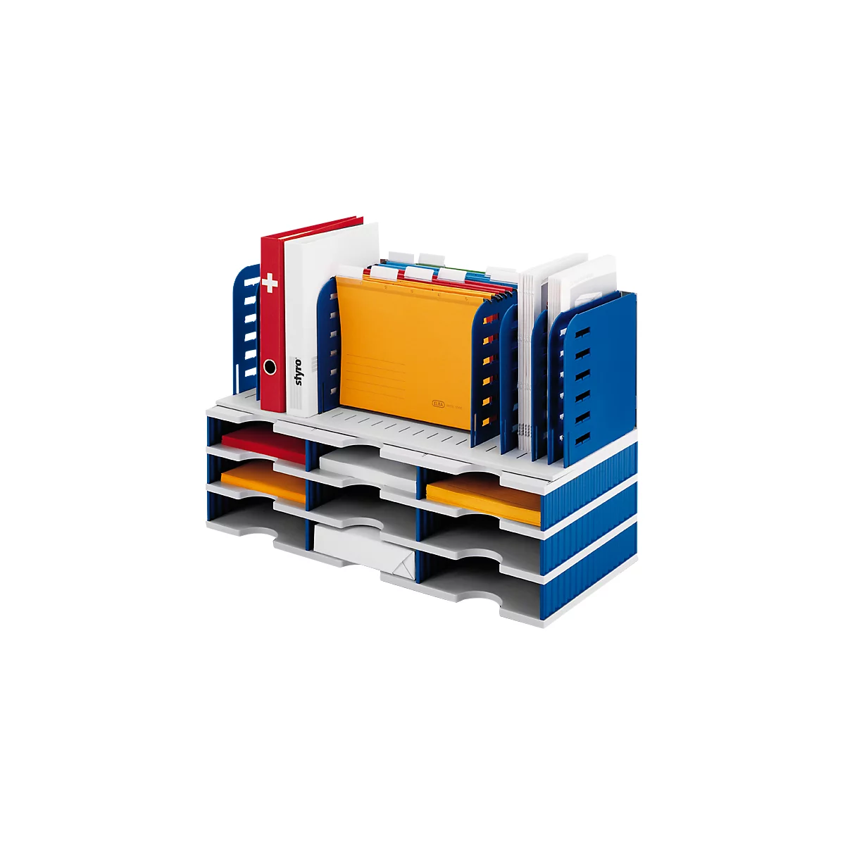 Station de tri styrodoc Standard styro®, format C4, 3 étages/3 rangées/9 compartiments, gris/bleu