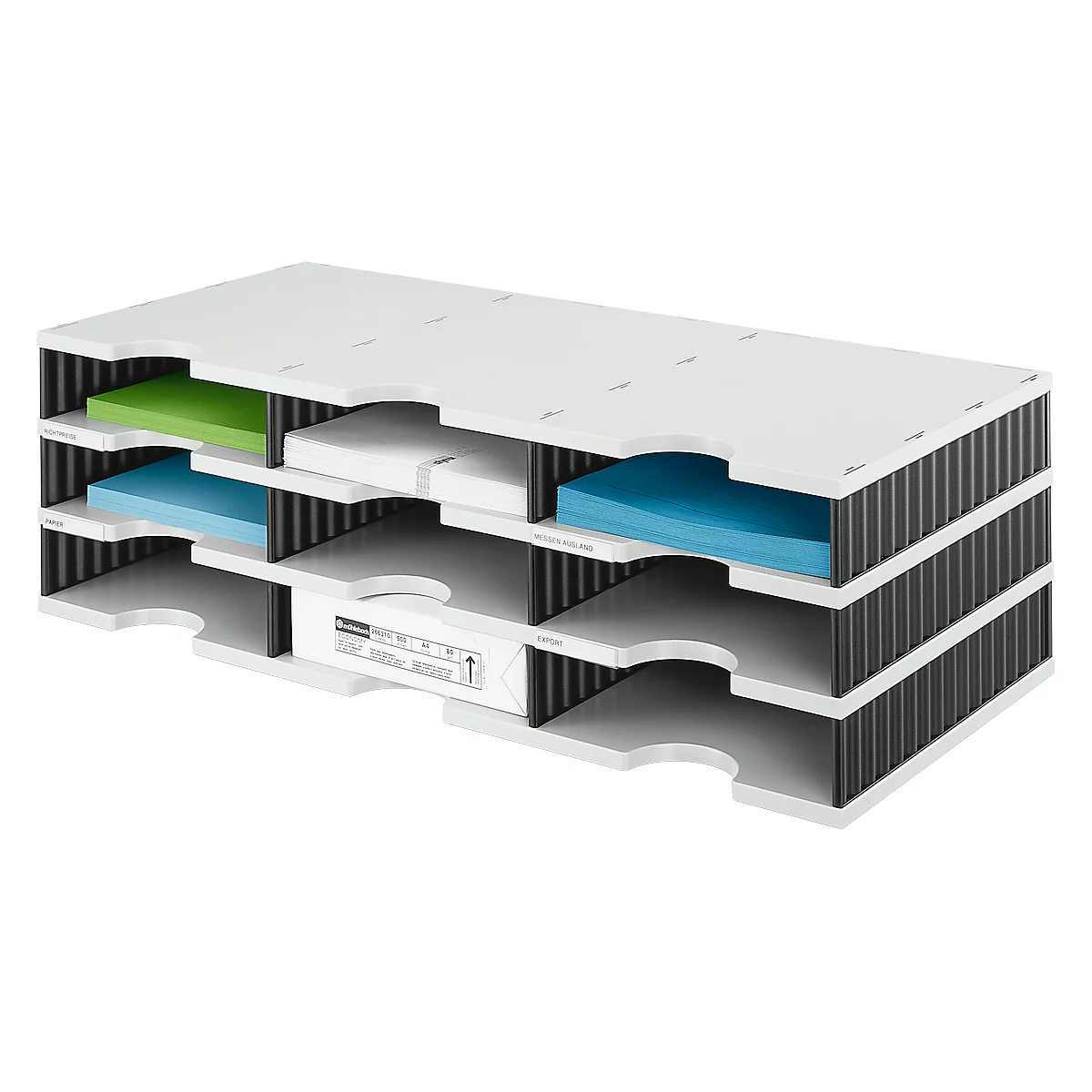 Station de tri styrodoc Standard styro®, format C4, 3 étages/3 rangées/9 compartiments, gris/noir