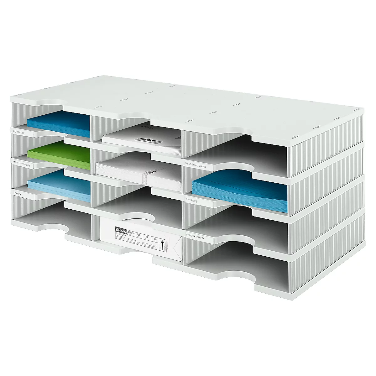 Station de tri styrodoc Standard styro®, format C4, 4 étages/3 rangées/12 compartiments, gris/gris