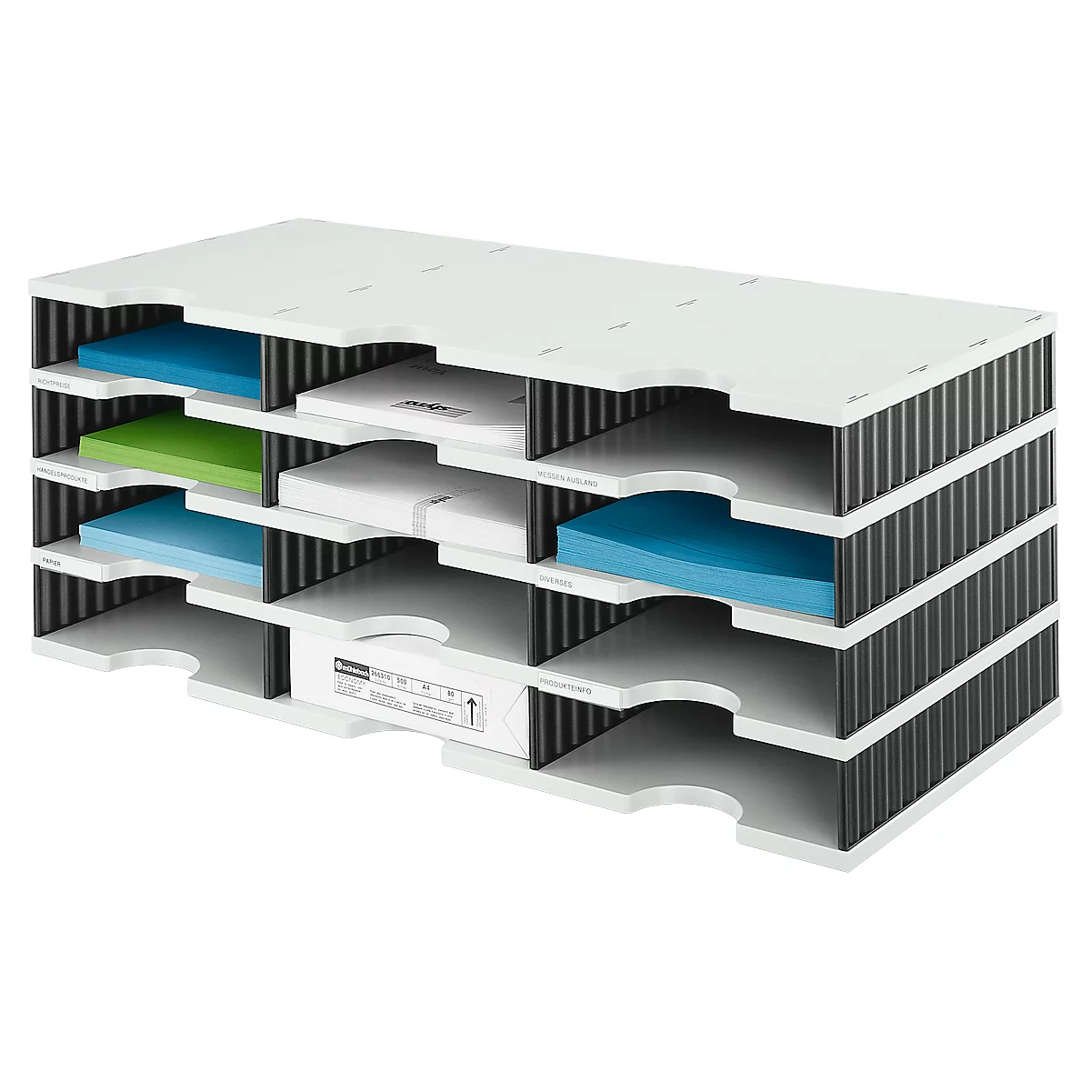 Station de tri styrodoc Standard styro®, format C4, 4 étages/3 rangées/12 compartiments, gris/noir