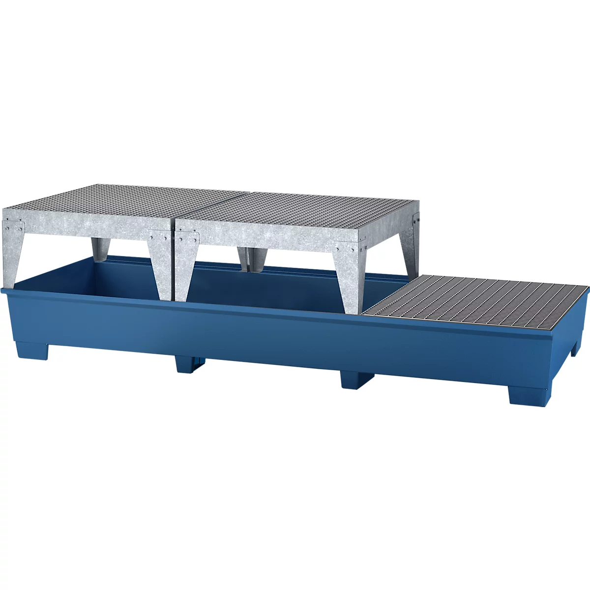 Station IBC ASECOS, en acier, avec caillebotis, 2 stands de remplissage et chaussures de chariot élévateur, capacité de 1000 l, L 3280 x P 1300 x H 820 mm, peint