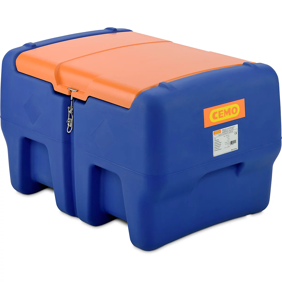 Station-service mobile CEMO Blue-Mobil EASY, avec pompe submersible CENTRI SP30 12V, réservoir de 440 l pour AdBlue®, couvercle à charnière, L 1180 x P 800 x H 710 mm