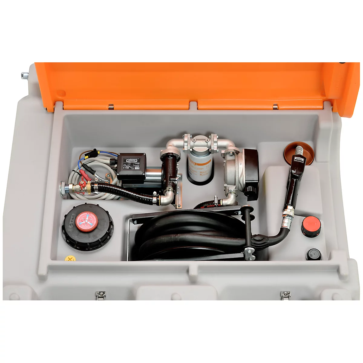 Station-service mobile CEMO DT-Mobil Easy Basic, réservoir combiné 850/100 l pour diesel et Adblue®, pompe électrique Basic Cematic230 V, L 1270 x P 1070 x 1120 mm