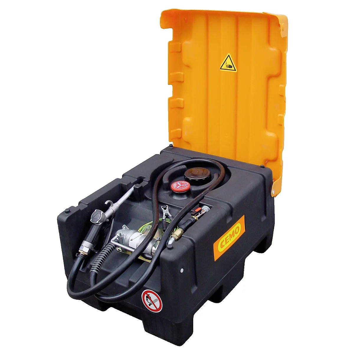 Station-service mobile CEMO KS-Mobil EASY, avec pompe à main et couvercle à charnière, réservoir d'essence de 120 l, polyéthylène, ATEX, L 800 x P 600 H 470 mm