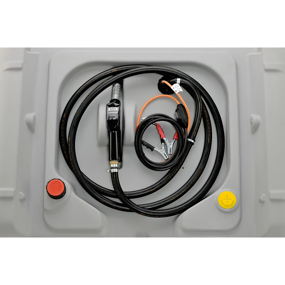 Station-service mobile CEMO pompe électrique CENTRI 12V, 30l/min, couvercle à charnière, polyéthylène, simple paroi, L 118 x P 80 x H 71 mm