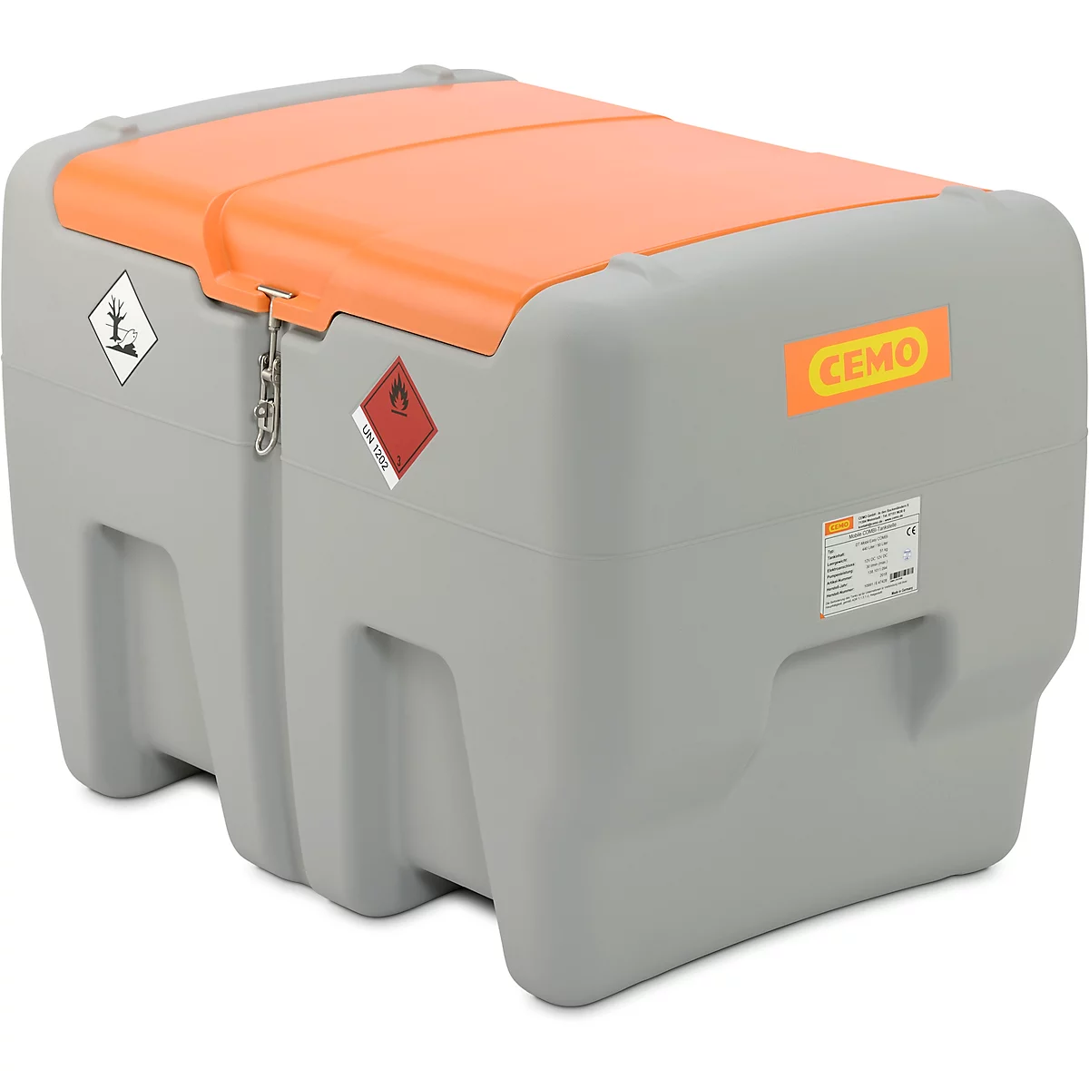 Station-service mobile CEMO pompe électrique CENTRI, 440/50 l, pistolet automatique, couvercle à charnière, L 118 x P 80 x H 85 mm