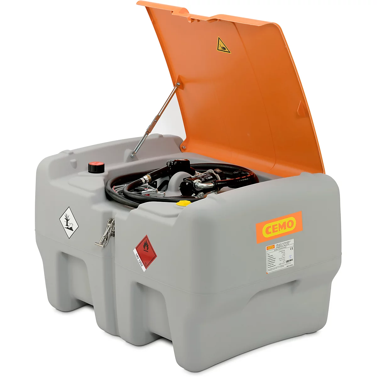 Station-service mobile Pompe électrique CEMO 12V, 40l/min, pistolet automatique, couvercle à charnière, polyéthylène, simple paroi, L 118 x P 80 x H 71 mm