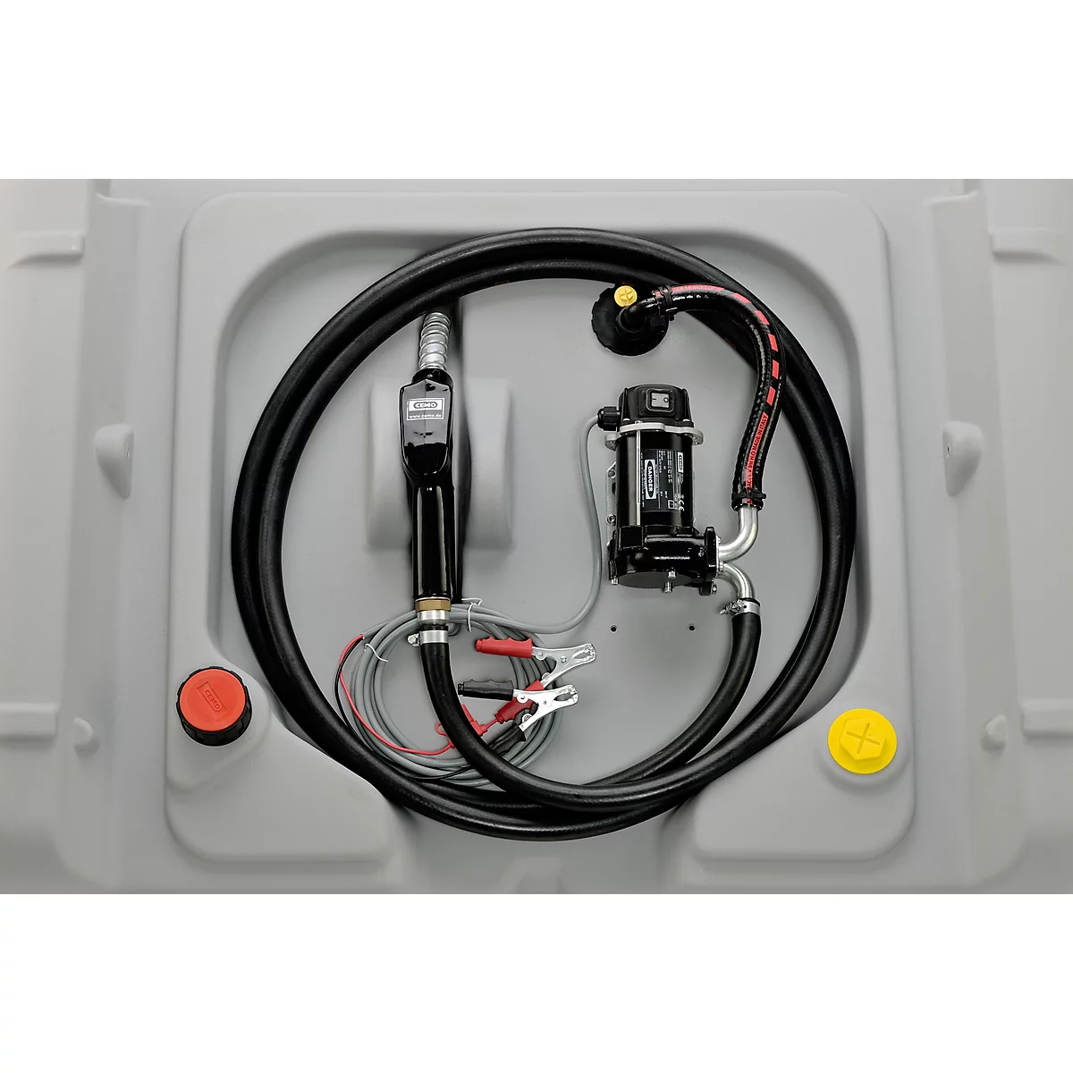 Station-service mobile Pompe électrique CEMO 12V, 40l/min, pistolet automatique, couvercle à charnière, polyéthylène, simple paroi, L 118 x P 80 x H 71 mm