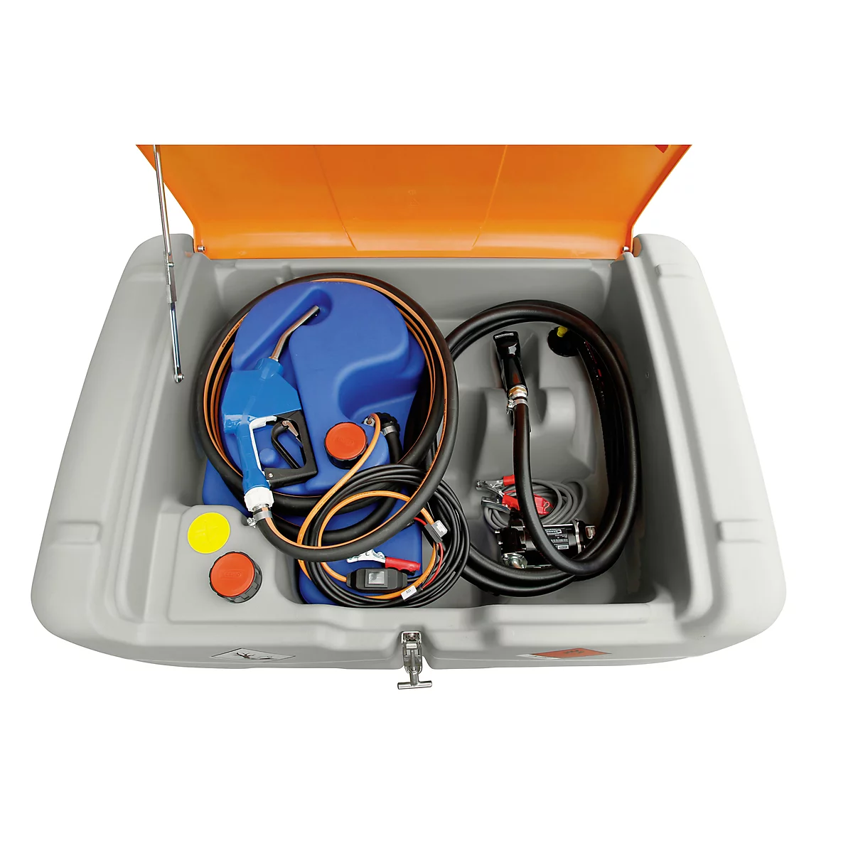 Station-service mobile Pompe électrique CEMO, 440/50 l, 12V, pistolet automatique, couvercle à charnière, L 118 x P 80 x H 85 mm