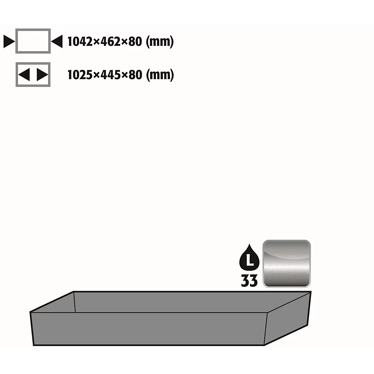 STAWA-R bac collecteur au sol pour les armoires de sécurité asecos des séries Q30, Q90 et S90, acier inoxydable 1.4016, L 1042 x P 507 x H 86 mm, 33 l