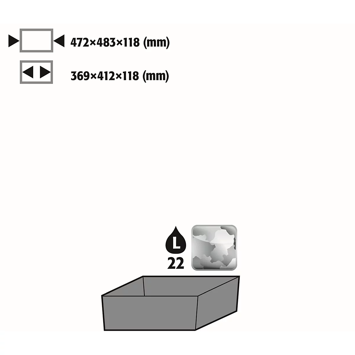 Stawa-R bodemopvangbak voor asecos chemiekasten van de CS- en CX-serie, plaatstaal, B 472 x D 483 x H 118 mm, 22 l