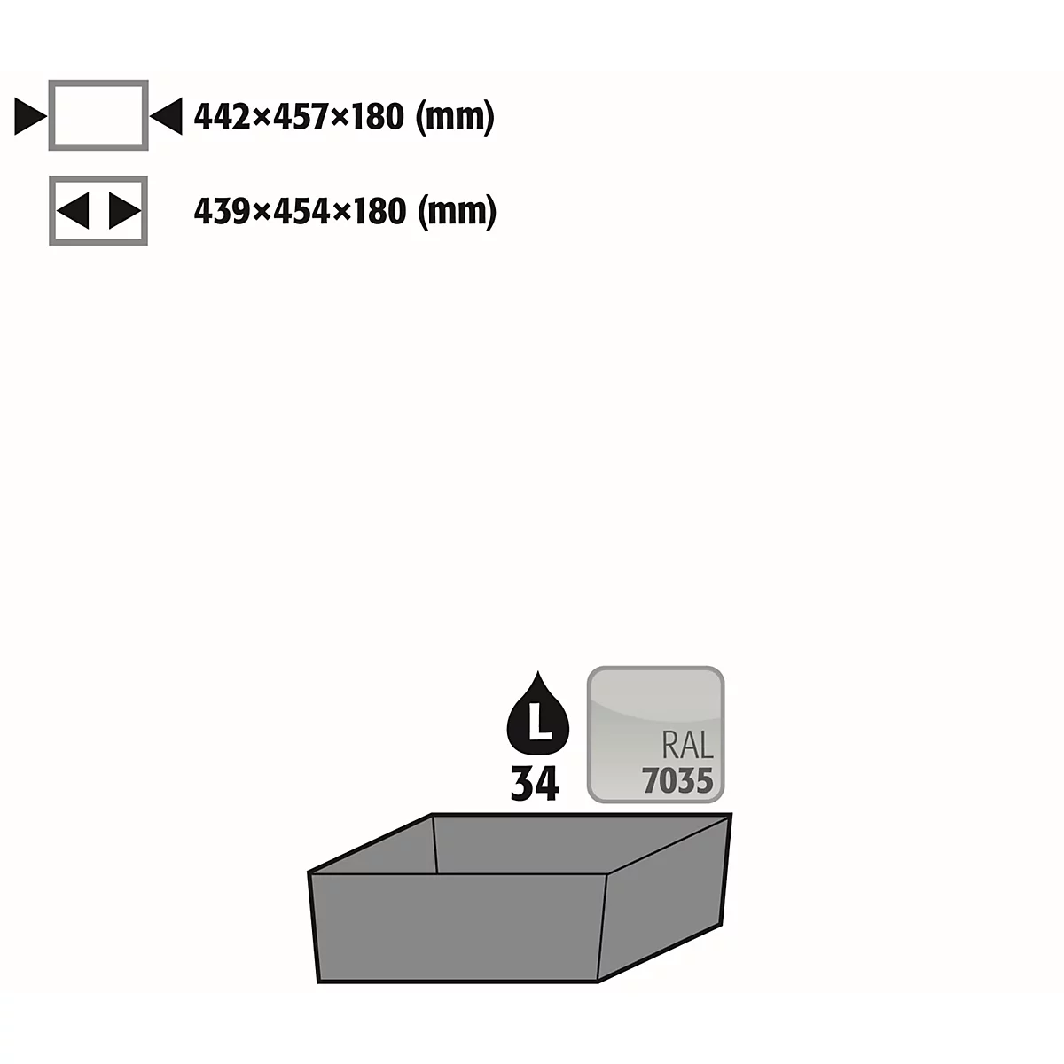 Stawa-R bodemopvangbak voor asecos veiligheidskasten van de series Q30, Q90, S90 en K90, plaatstaal, lichtgrijs, B 442 x D 507 x H 171 mm, 33 l