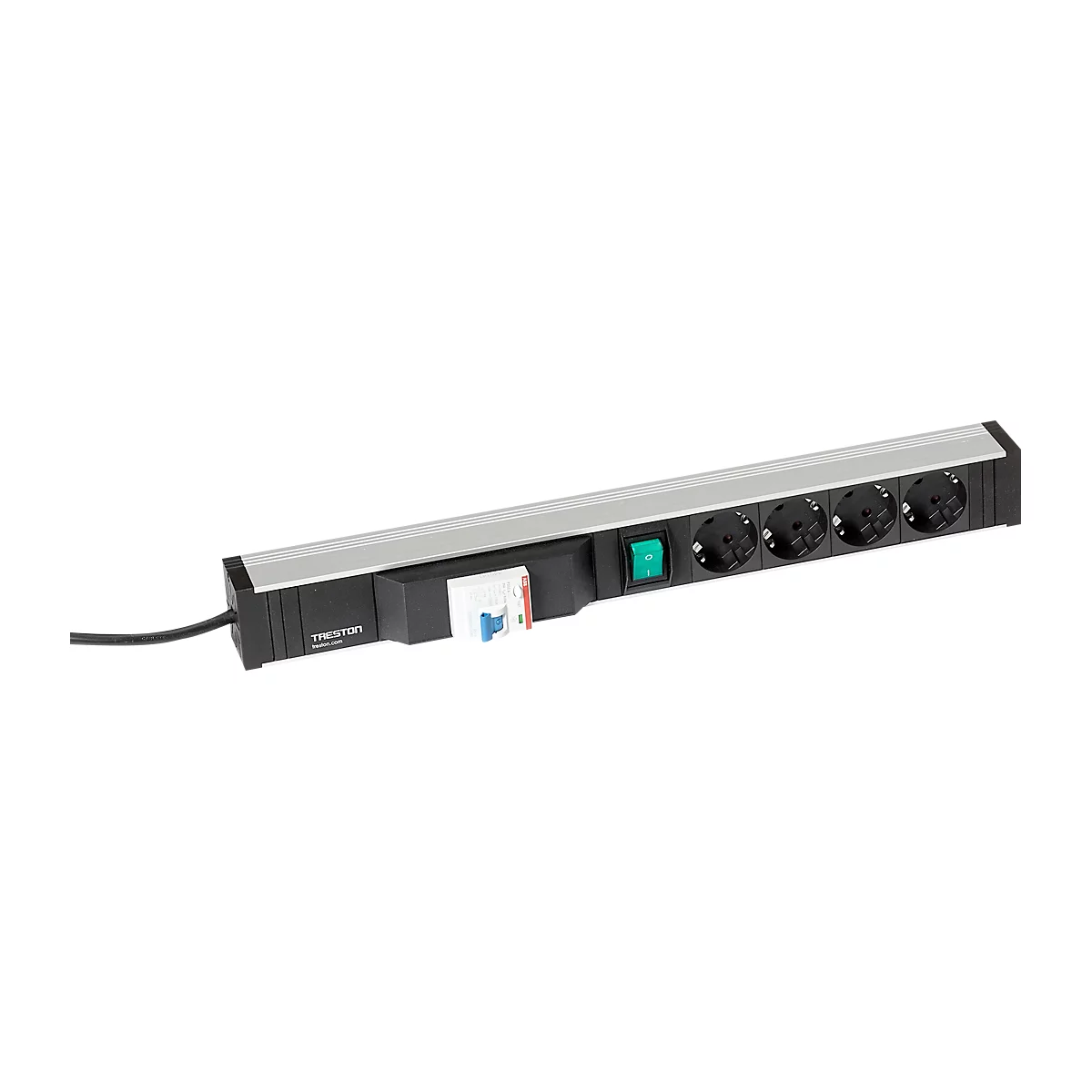 Steckdosenleiste 468, 4-fach, 1 x USB A, An/Aus-Schalter, FI-Schalter, 4,5 m langes Kabel, 16 A/250 V, B 468 x T 44 x H 52 mm, Aluminium