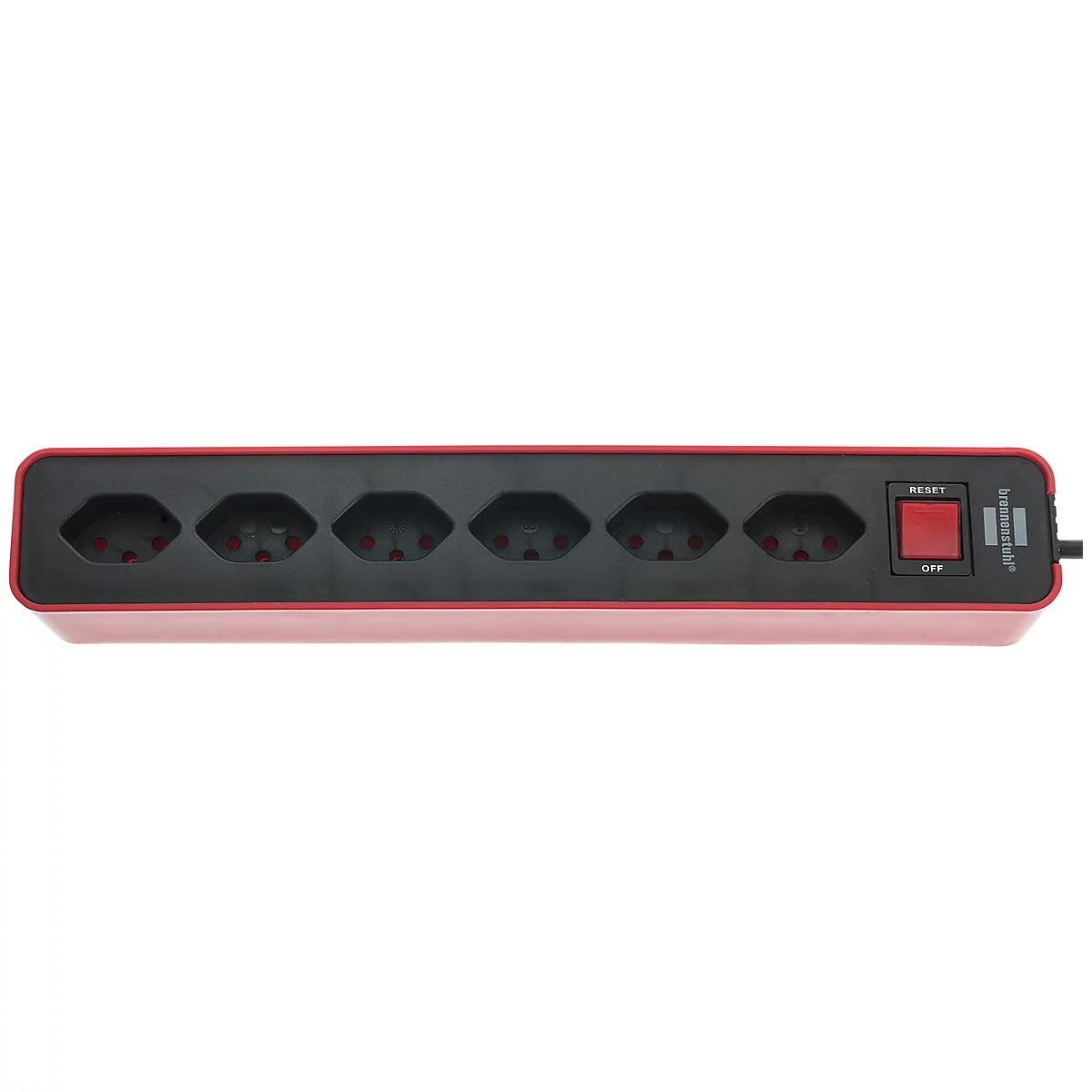 Steckdosenleiste brennenstuhl® Ecolor, 6-fach, Winkel von 90°, mit beleuchtetem Schalter, Kabellänge 1,5 m, IP20, Kunststoff, schwarz-rot
