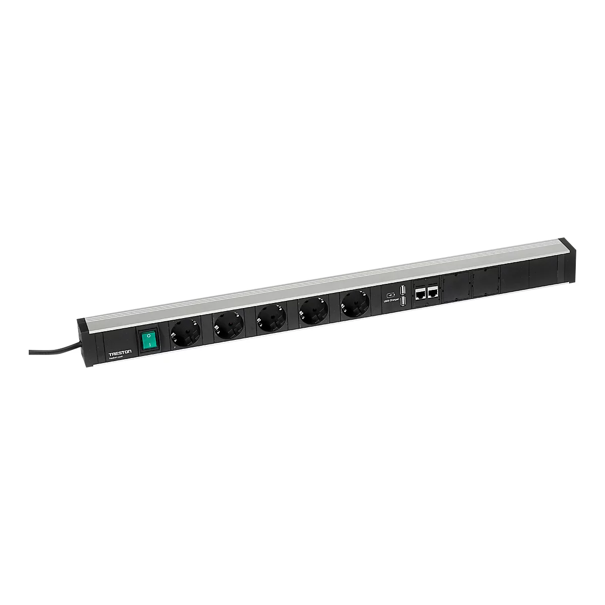 Steckdosenleiste Treston 683/3, 5-fach, 2 x USB-A & 2 x CAT6A, An/Aus-Schalter, 4,5 m langes Kabel, 16 A/250 V, B 683 x T 44 x H 52 mm, Aluminium