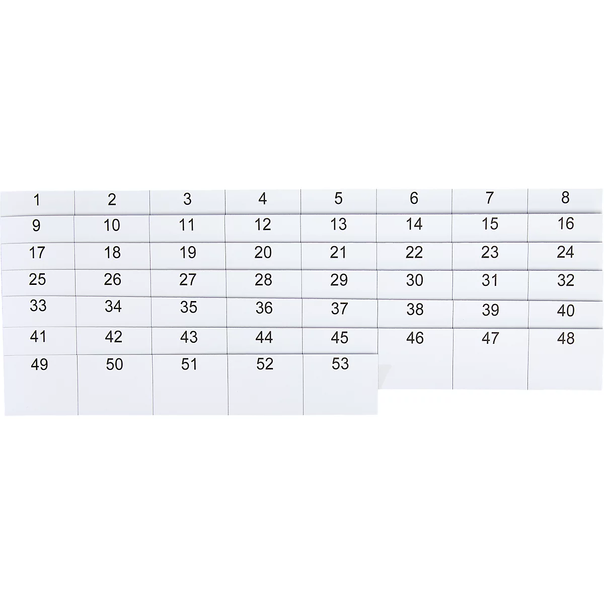 Steckkarten für Ultradex Stecktafeln Planrecord, Variante Zahlen 1-53, beschreibbar, B 40 x H 32 mm, Papier, weiß, 1 Satz mit 53 Stück