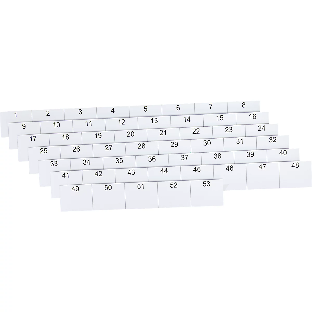 Steckkarten für Ultradex Stecktafeln Planrecord, Variante Zahlen 1-53, beschreibbar, B 40 x H 32 mm, Papier, weiß, 1 Satz mit 53 Stück
