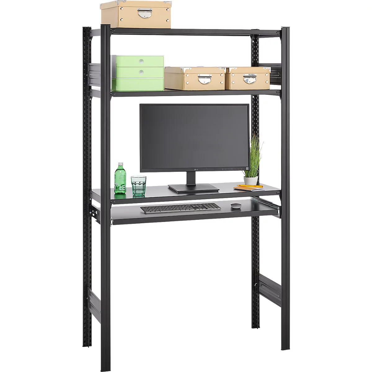 Steckregal ORDO Home, Grundregal, 3 Fachböden, multifunktional, mobil, B 1060 x T 435 x H 1750 mm, tiefschwarz matt RAL 9005