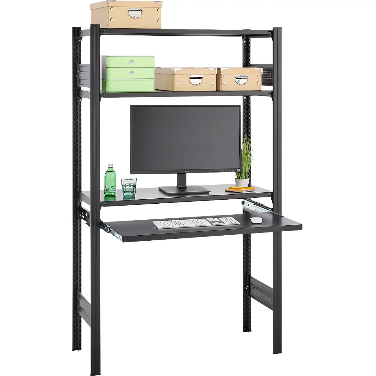 Steckregal ORDO Home, Grundregal, 3 Fachböden, multifunktional, mobil, B 1060 x T 435 x H 1750 mm, tiefschwarz matt RAL 9005