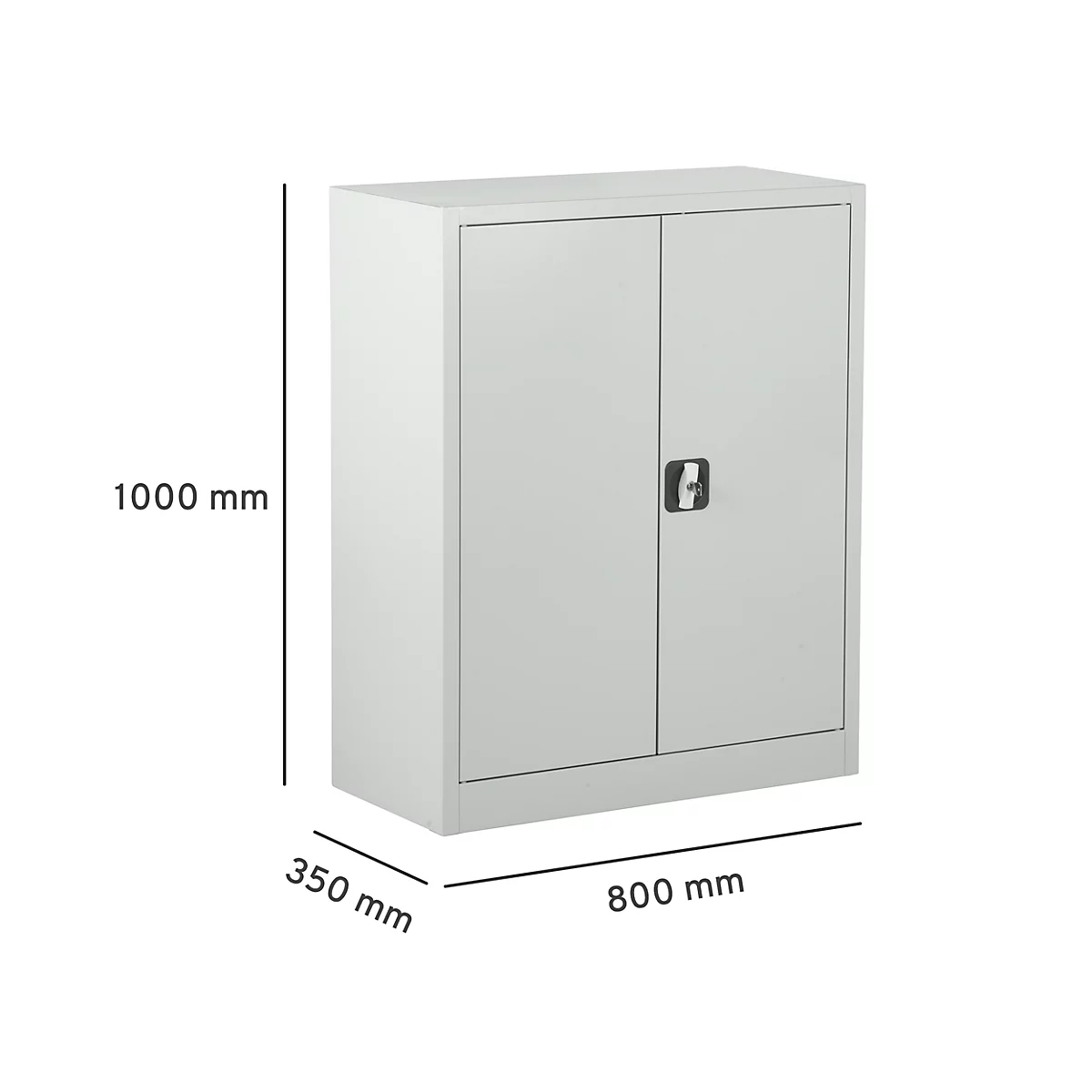 Grey cabinet with two doors, dimensions: 1000 x 350 x 800 mm.