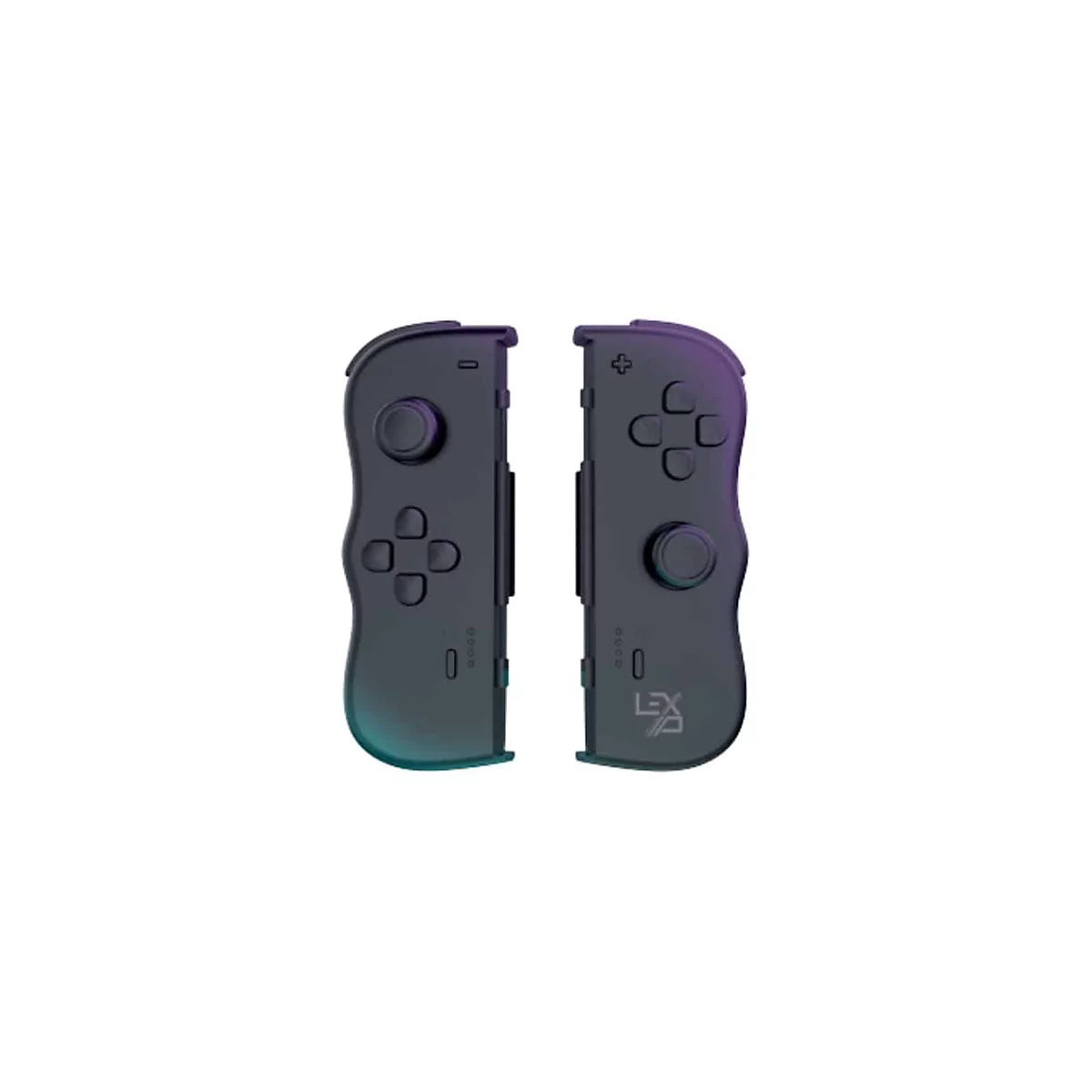 Zwei schwarze Gamecontroller-Aufsätze mit Knöpfen und Joysticks vor weißem Hintergrund.