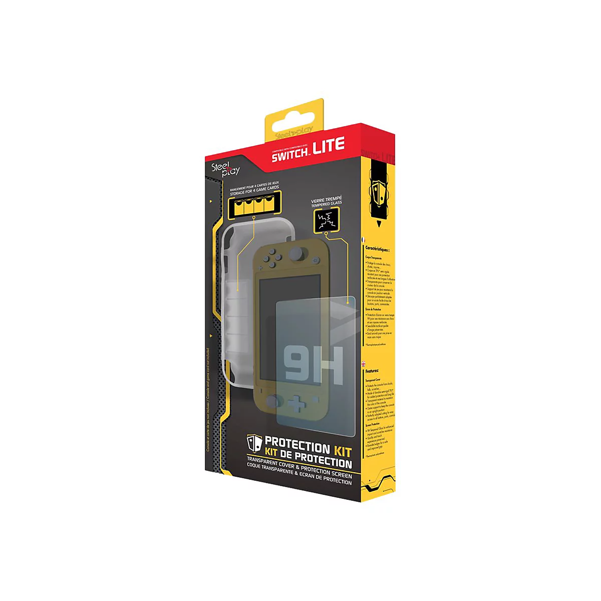 Steelplay Schutzset mit transparenter Hülle und Displayschutz für Nintendo Switch Lite in Produktverpackung.