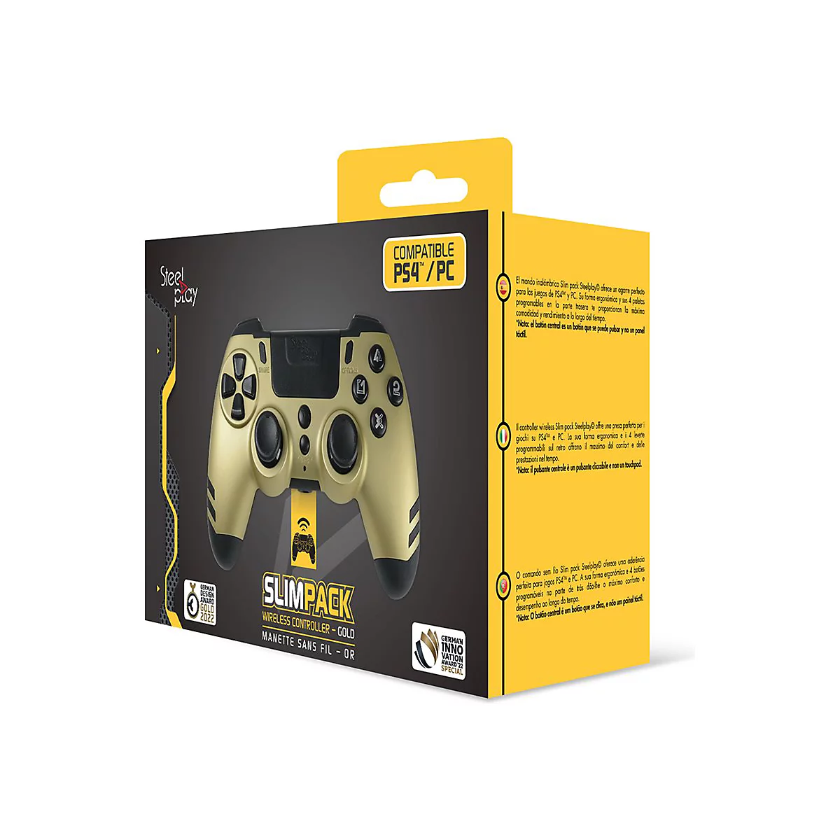 Steelplay Slim Pack - Game Pad - kabellos - 2.4 GHz - Gold - für Sony PlayStation 4, PC, Sony PlayStation 3