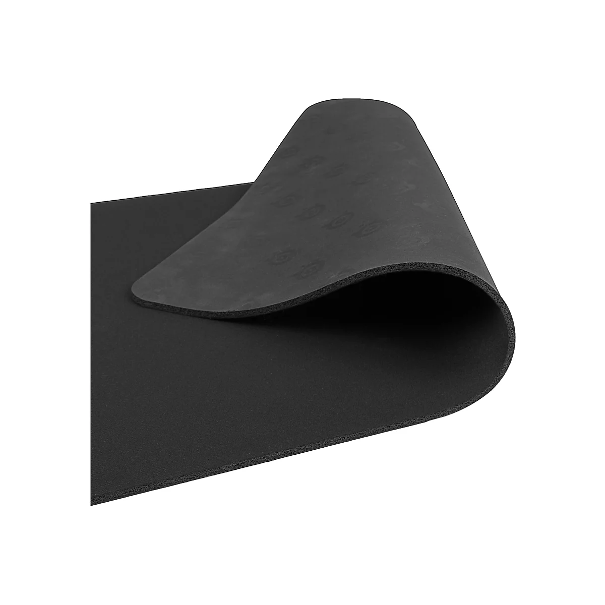 Eine schwarze, aufgerollte Yogamatte, die einen Teil der Innenseite zeigt.