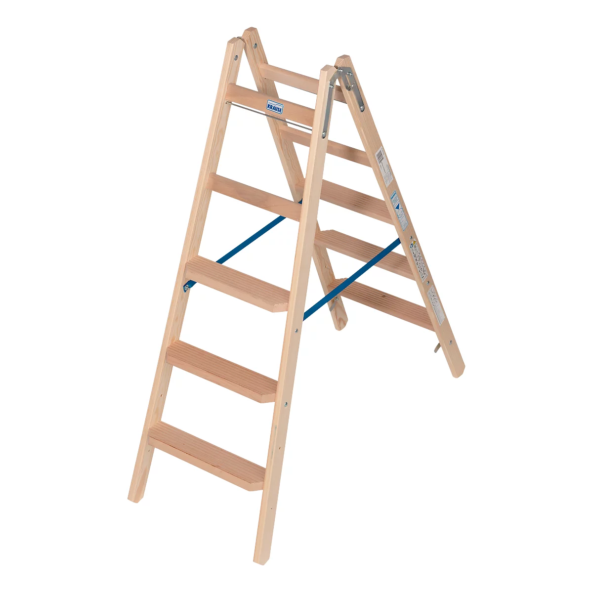 Stehleiter Krause, beidseitig, TRBS 2121-2, mit Eimerhaken, 2 x 5 Stufen/Sprossen, Holz