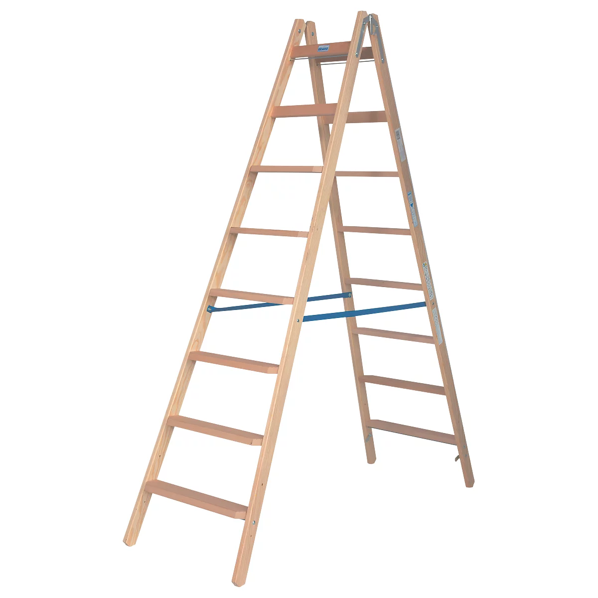 Stehleiter Krause, beidseitig, TRBS 2121-2, mit Eimerhaken, 2 x 8 Stufen/Sprossen, Holz